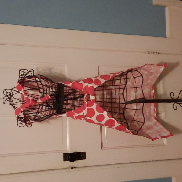 Embroidered Pink Cotton Polk-A-Dot Chef Kitchen Apron Cook Baker Wedding Shower - Picture 4 of 6